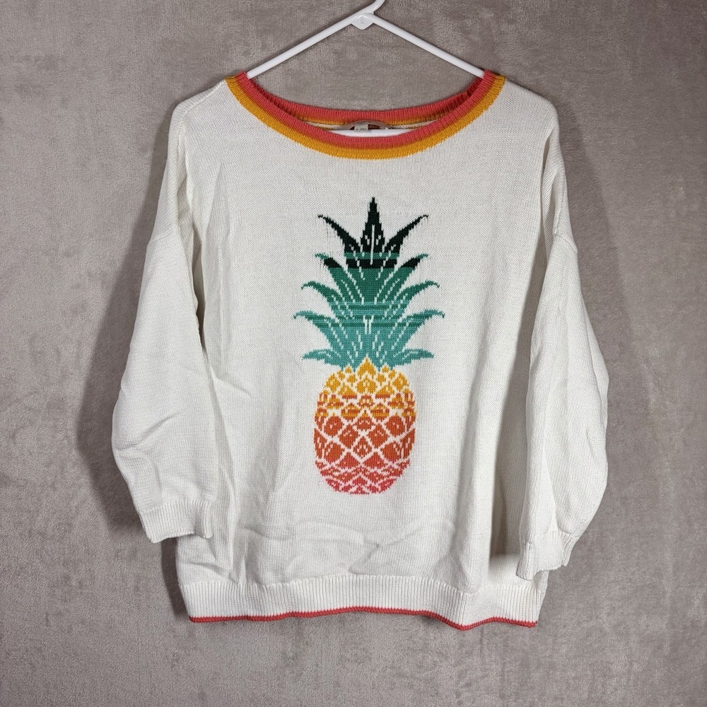 Loft Colorful Pineapple Knit Sweater Size M Beach Resort Fruitcore Dopamine